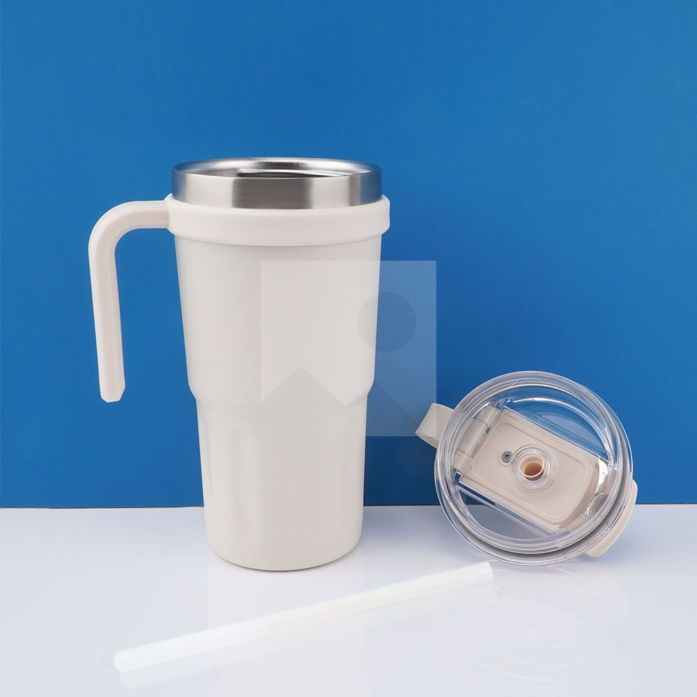 600 ml /20 oz reusable children's double stainless steel handle cup with straw and straw cap for children food grade 100% leak proof