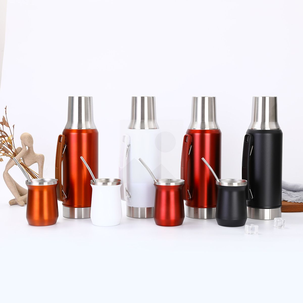 Large capacity 1200 ml 8 oz double stainless steel hot water bottle set with yerba Companion Cup set water bottle with stainless steel straw 18/8