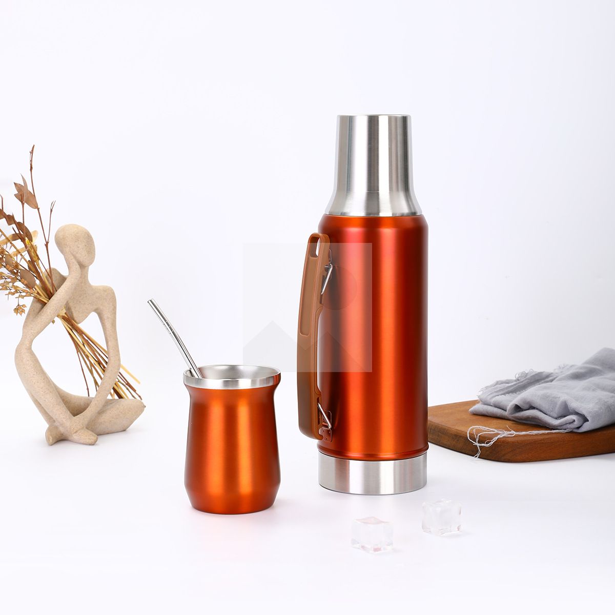 Large capacity 1200 ml 8 oz double stainless steel hot water bottle set with yerba Companion Cup set water bottle with stainless steel straw 18/8