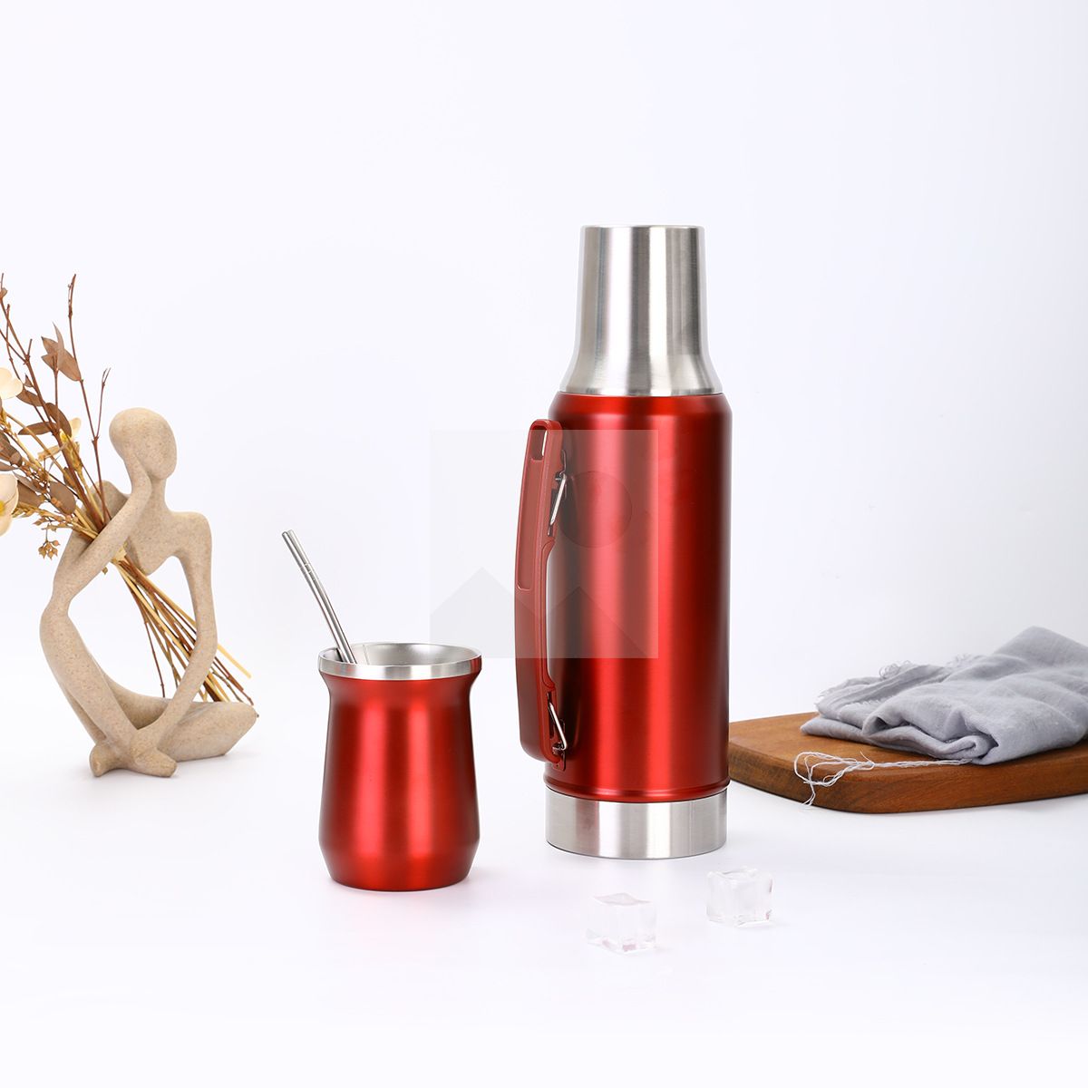 Large capacity 1200 ml 8 oz double stainless steel hot water bottle set with yerba Companion Cup set water bottle with stainless steel straw 18/8