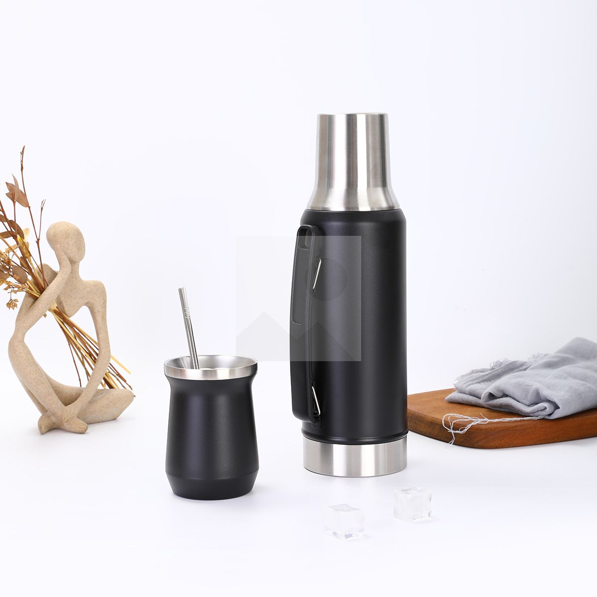 Large capacity 1200 ml 8 oz double stainless steel hot water bottle set with yerba Companion Cup set water bottle with stainless steel straw 18/8