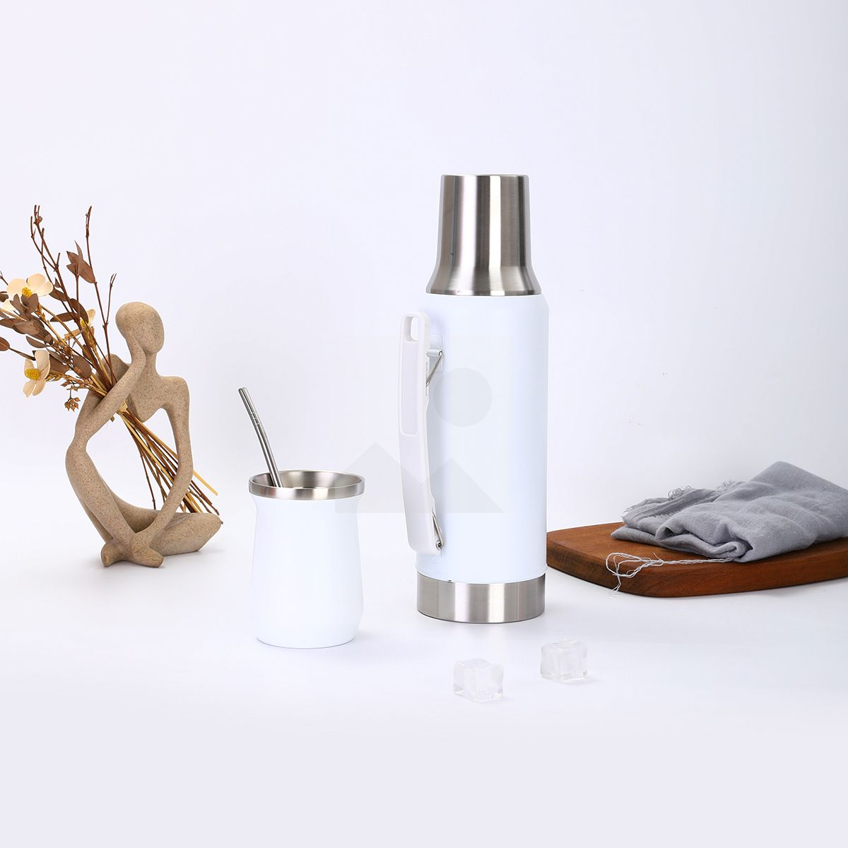 Large capacity 1200 ml 8 oz double stainless steel hot water bottle set with yerba Companion Cup set water bottle with stainless steel straw 18/8