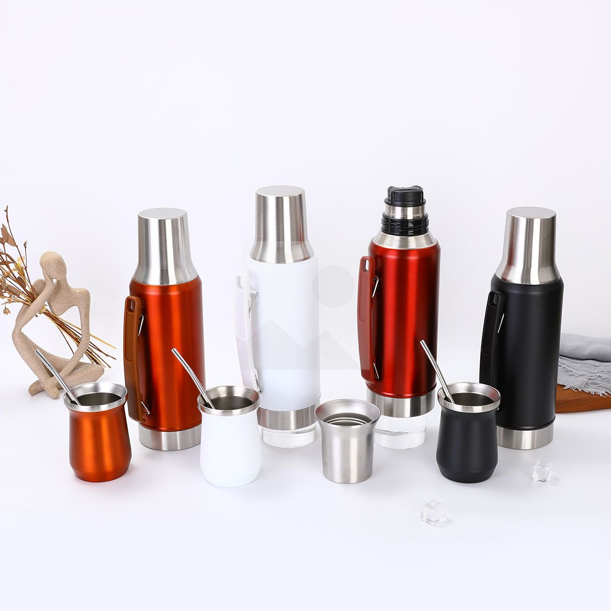 Large capacity 1200 ml 8 oz double stainless steel hot water bottle set with yerba Companion Cup set water bottle with stainless steel straw 18/8