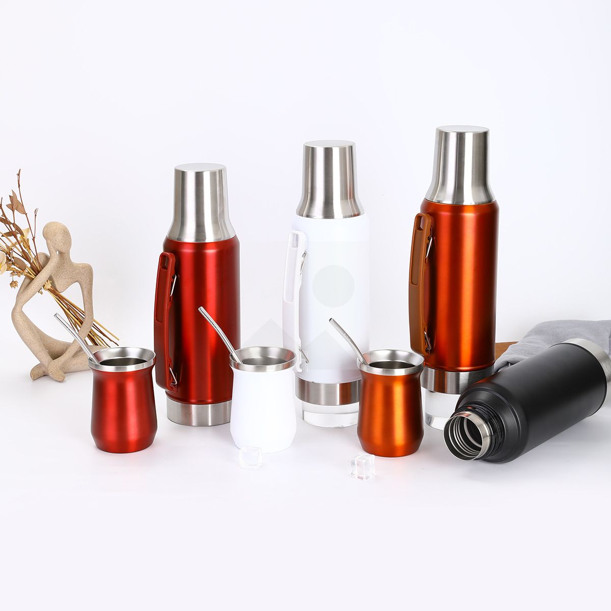 Large capacity 1200 ml 8 oz double stainless steel hot water bottle set with yerba Companion Cup set water bottle with stainless steel straw 18/8