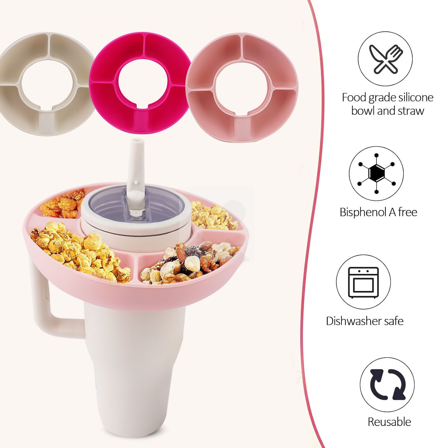 New Year's Party 40oz Tumbler snack tray Silicone snack bowl with handle accessories Christmas Party decorations Food grade