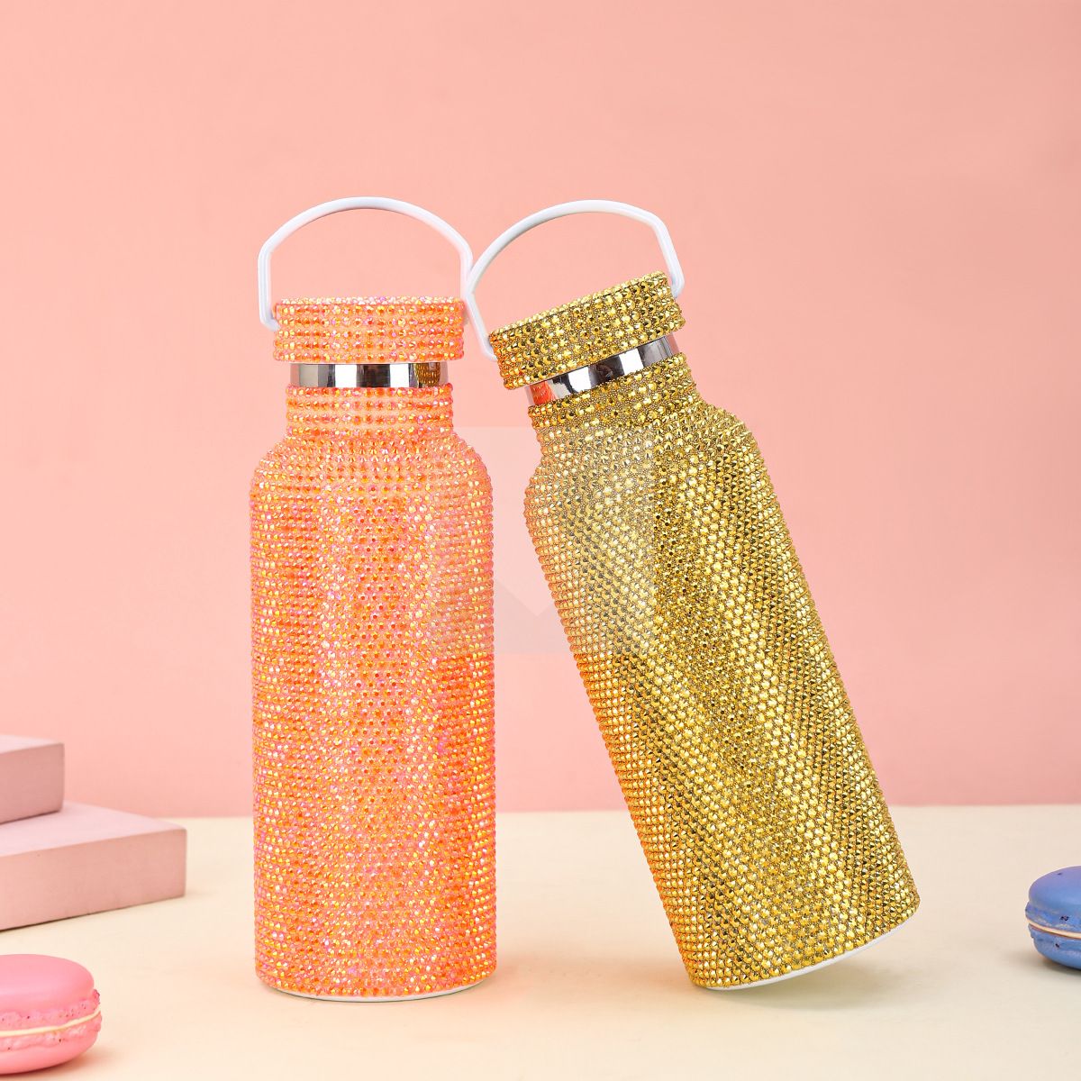 500ml diamond water bottle with chain Shiny Rhinestone bottle Bulk flash stainless steel water bottle with handle