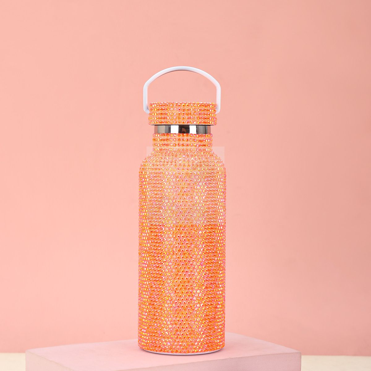 500ml diamond water bottle with chain Shiny Rhinestone bottle Bulk flash stainless steel water bottle with handle