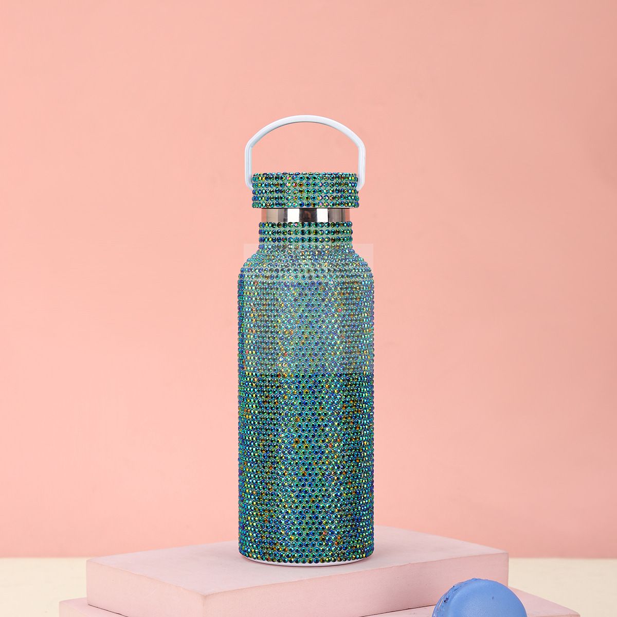 500ml diamond water bottle with chain Shiny Rhinestone bottle Bulk flash stainless steel water bottle with handle