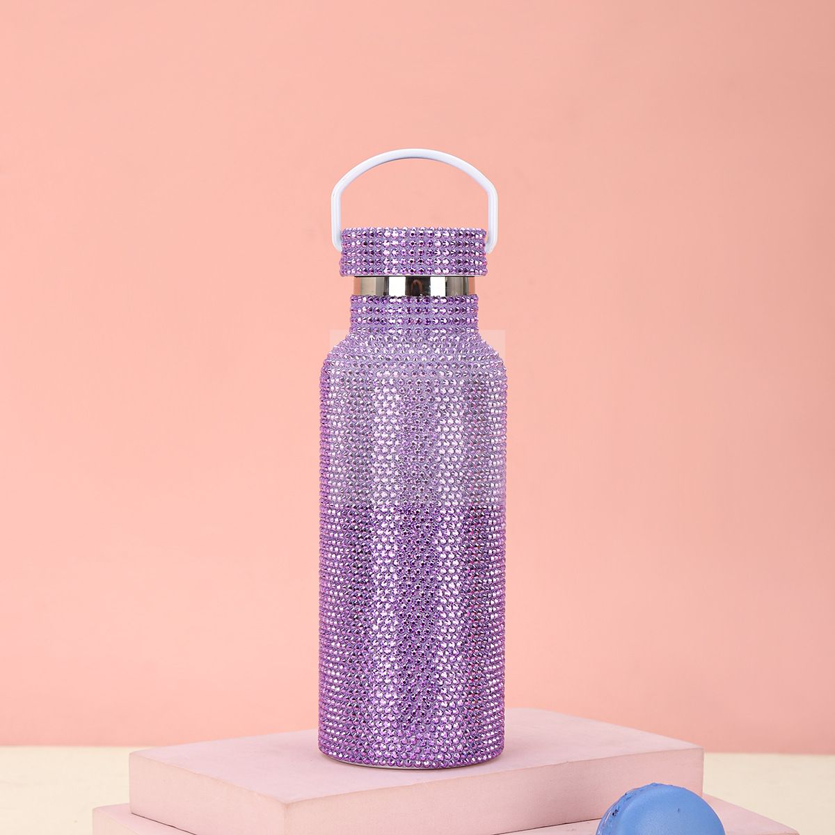 500ml diamond water bottle with chain Shiny Rhinestone bottle Bulk flash stainless steel water bottle with handle