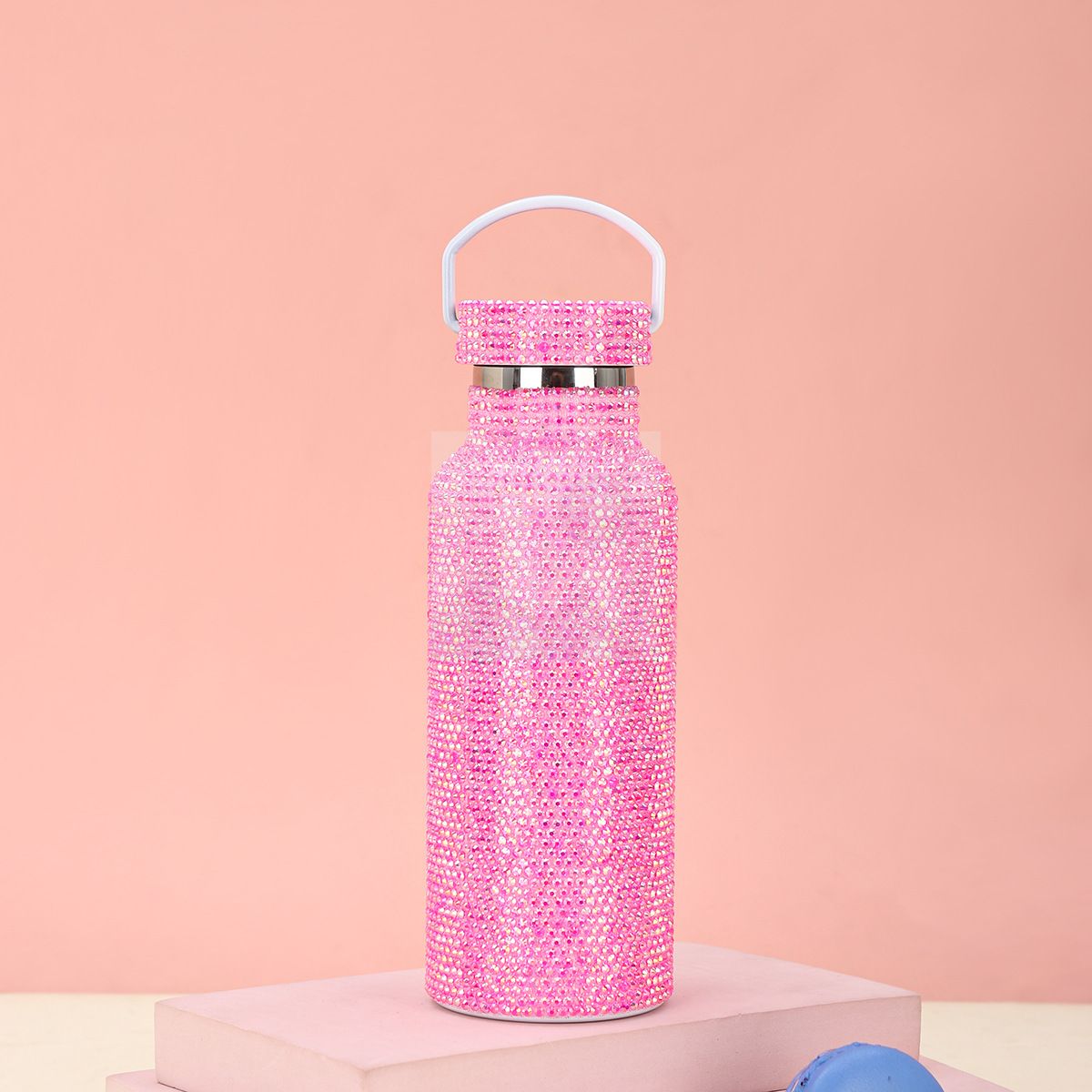 500ml diamond water bottle with chain Shiny Rhinestone bottle Bulk flash stainless steel water bottle with handle
