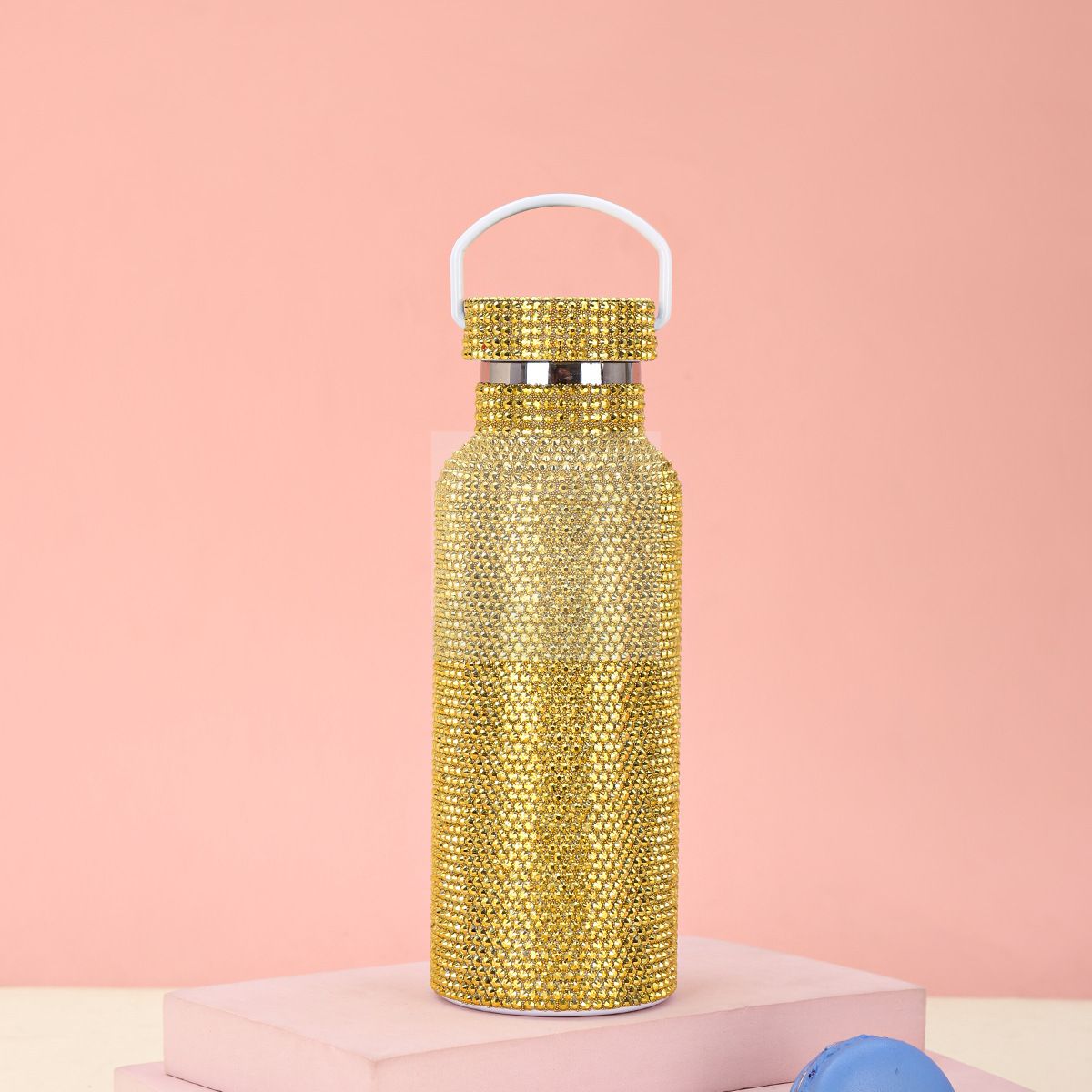 500ml diamond water bottle with chain Shiny Rhinestone bottle Bulk flash stainless steel water bottle with handle