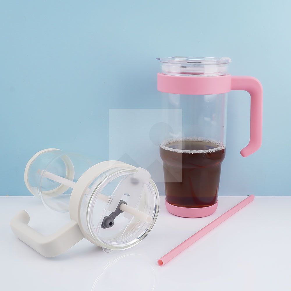 40 oz handle Glass Plastic handle PP material with lid enlarged and widened handle wear-resistant non-slip cup bottom