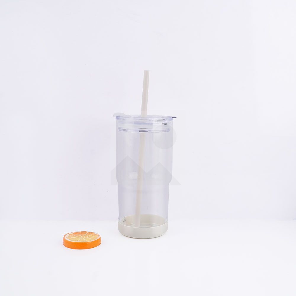 23oz 32oz glass bottle with enlarged handle wear-resistant non-slip bottom, custom made with plastic straw