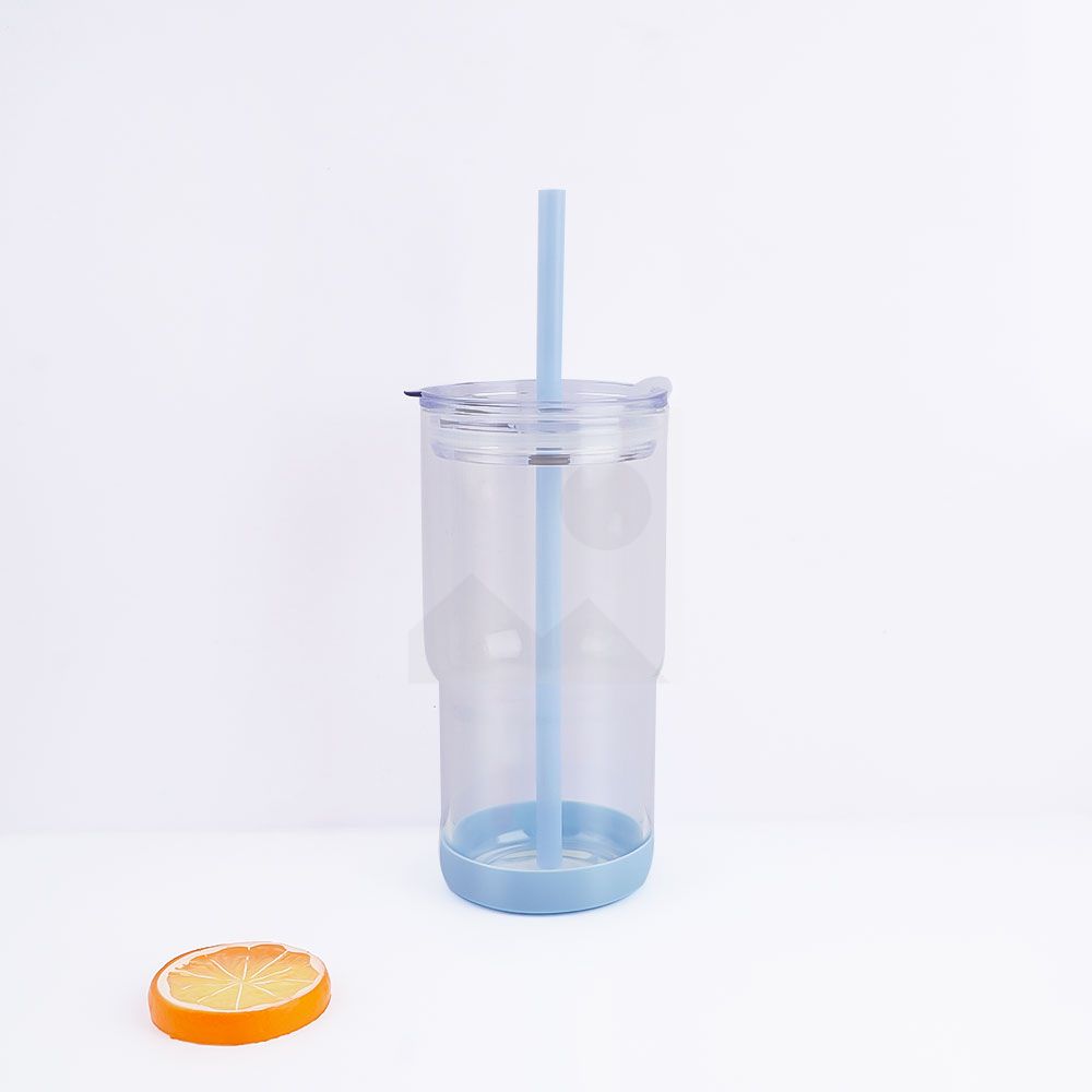 23oz 32oz glass bottle with enlarged handle wear-resistant non-slip bottom, custom made with plastic straw