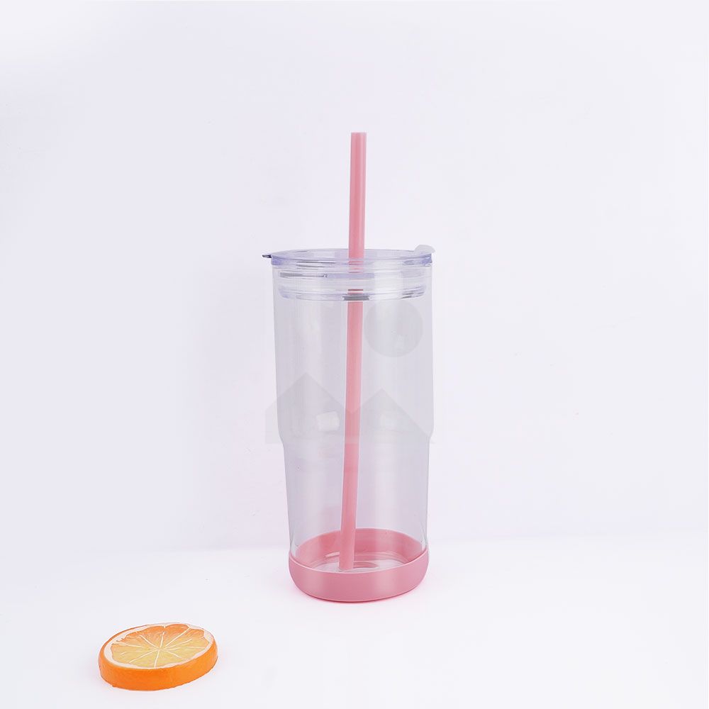 23oz 32oz glass bottle with enlarged handle wear-resistant non-slip bottom, custom made with plastic straw