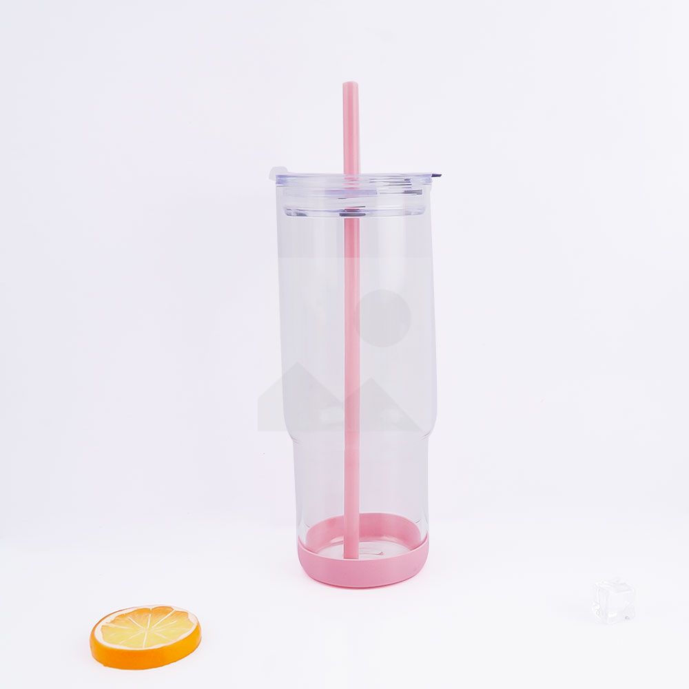 23oz 32oz glass bottle with enlarged handle wear-resistant non-slip bottom, custom made with plastic straw