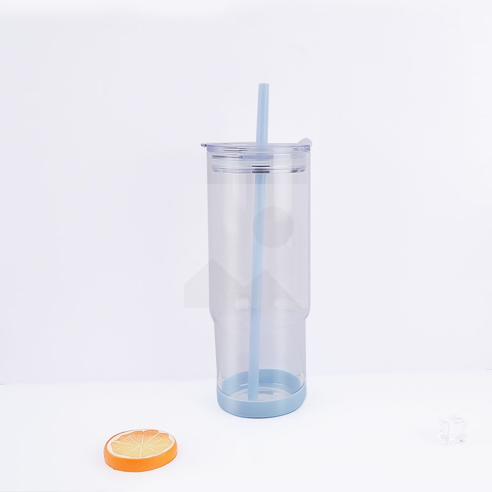23oz 32oz glass bottle with enlarged handle wear-resistant non-slip bottom, custom made with plastic straw