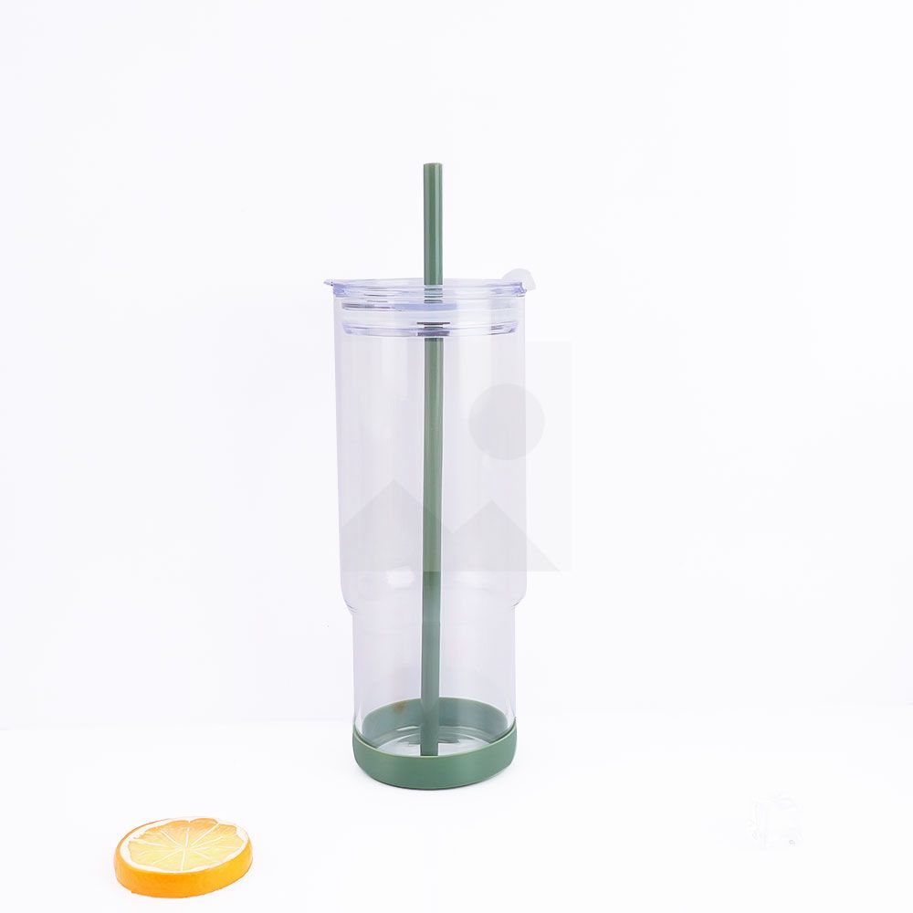 23oz 32oz glass bottle with enlarged handle wear-resistant non-slip bottom, custom made with plastic straw