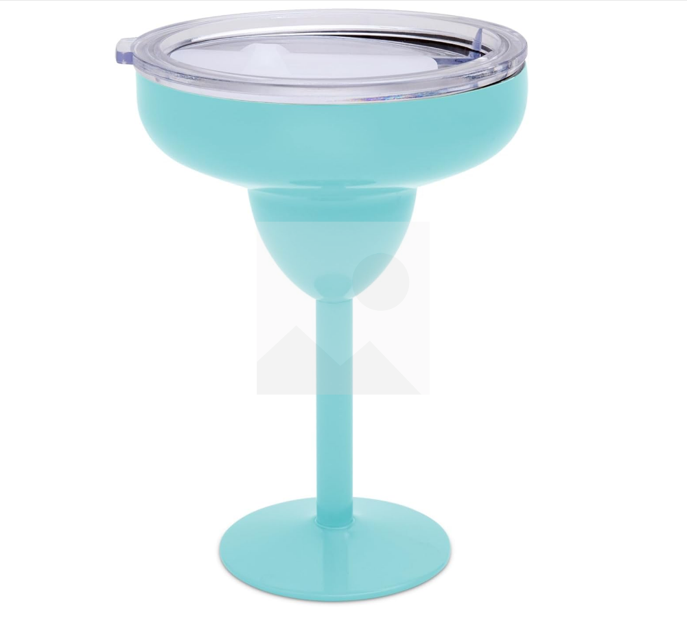 Vacuum sealed metal Margarita Glass with lid, insulated flat cup, steel cup for vacation, pool and beach Cold Mags (blue)