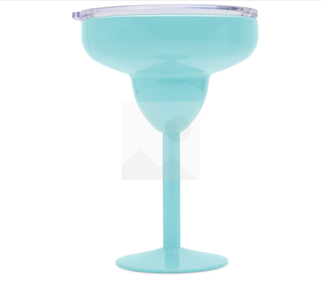Vacuum sealed metal Margarita Glass with lid, insulated flat cup, steel cup for vacation, pool and beach Cold Mags (blue)