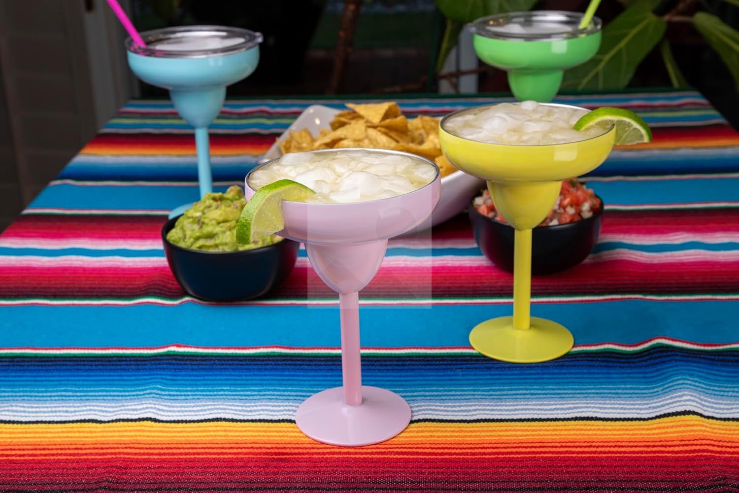 Vacuum sealed metal Margarita Glass with lid, insulated flat cup, steel cup for vacation, pool and beach Cold Mags (blue)