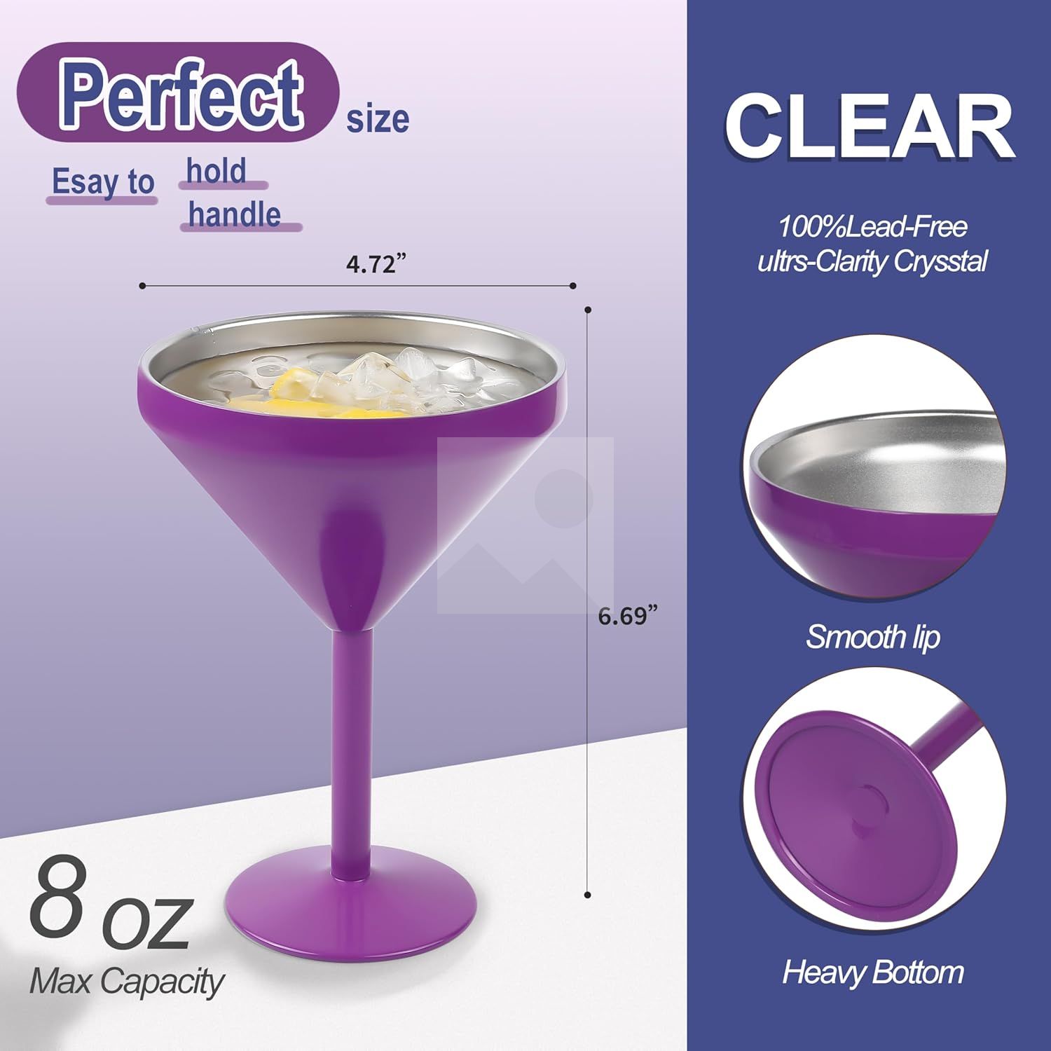 Stainless steel Martini glass Vacuum insulated Martini glass with lid Double Martini mug suitable for cold drinks ice cream juice and margaritas