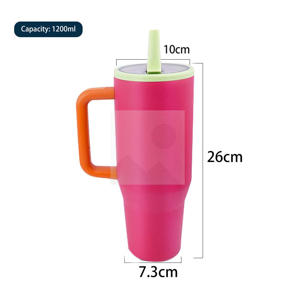 40 oz water bottle with handle and clamshell straw suitable for car cup holder leak-proof cup Reusable insulated stainless steel