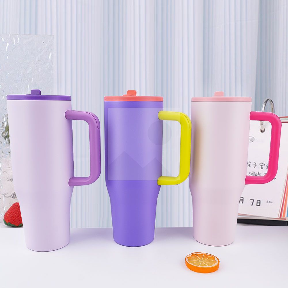 40 oz water bottle with handle and clamshell straw suitable for car cup holder leak-proof cup Reusable insulated stainless steel