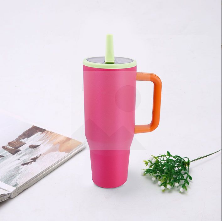 40 oz water bottle with handle and clamshell straw suitable for car cup holder leak-proof cup Reusable insulated stainless steel