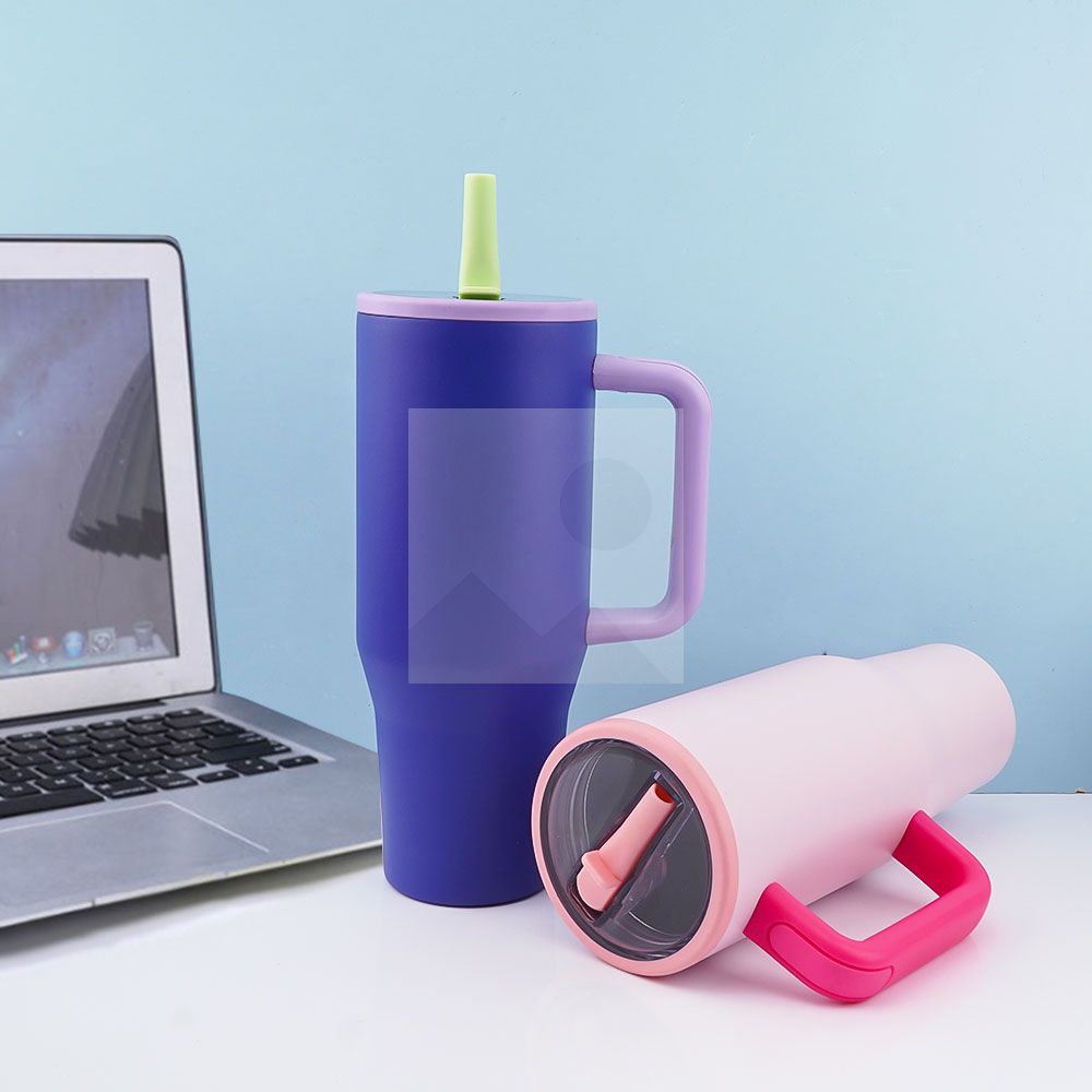 40 oz water bottle with handle and clamshell straw suitable for car cup holder leak-proof cup Reusable insulated stainless steel