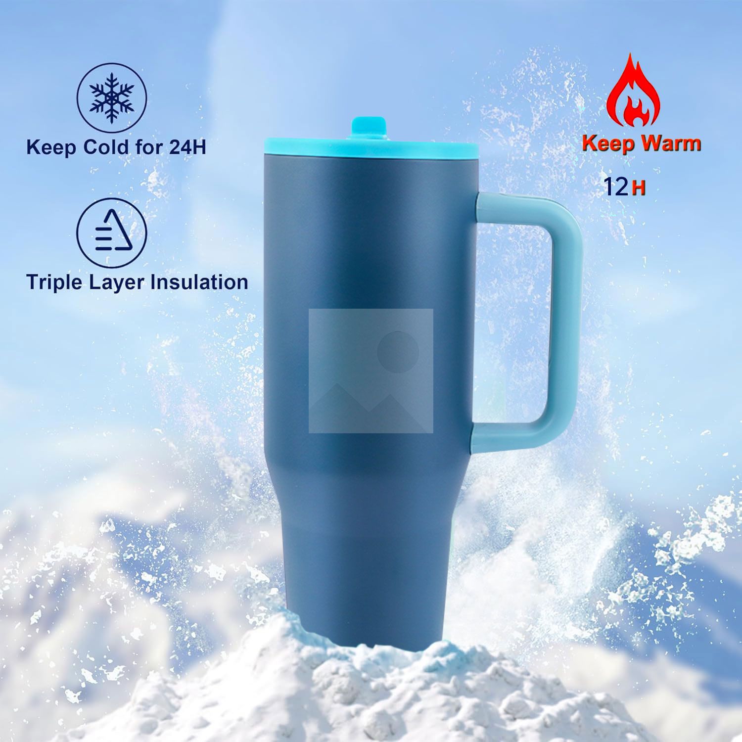 40 oz water bottle with handle and clamshell straw suitable for car cup holder leak-proof cup Reusable insulated stainless steel