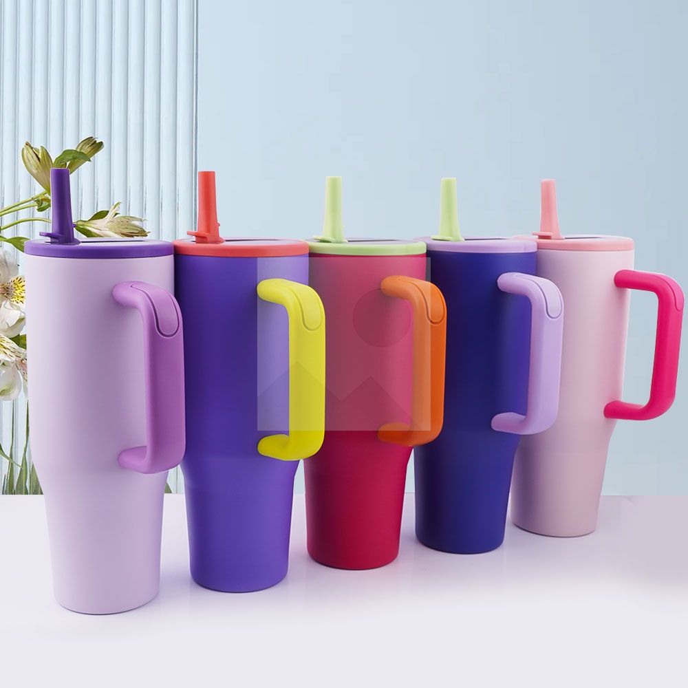 40 oz water bottle with handle and clamshell straw suitable for car cup holder leak-proof cup Reusable insulated stainless steel