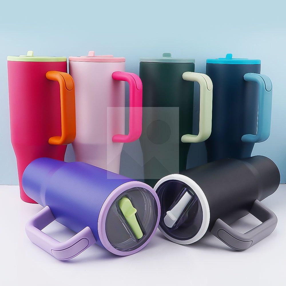40 oz water bottle with handle and clamshell straw suitable for car cup holder leak-proof cup Reusable insulated stainless steel