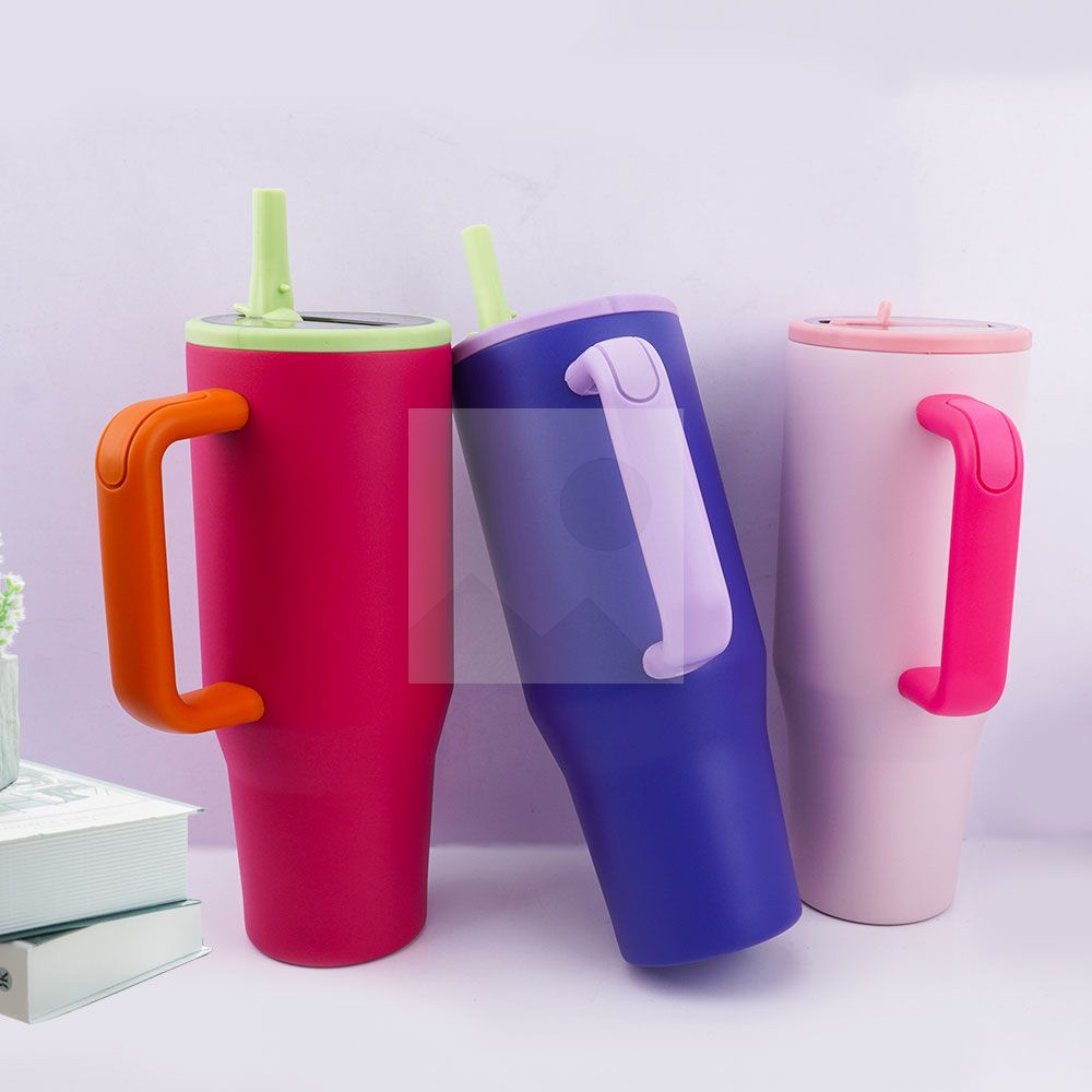 40 oz water bottle with handle and clamshell straw suitable for car cup holder leak-proof cup Reusable insulated stainless steel