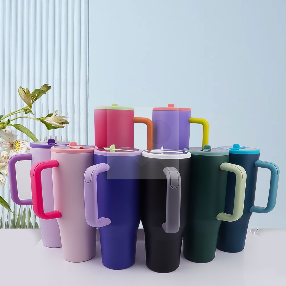 40 oz water bottle with handle and clamshell straw suitable for car cup holder leak-proof cup Reusable insulated stainless steel