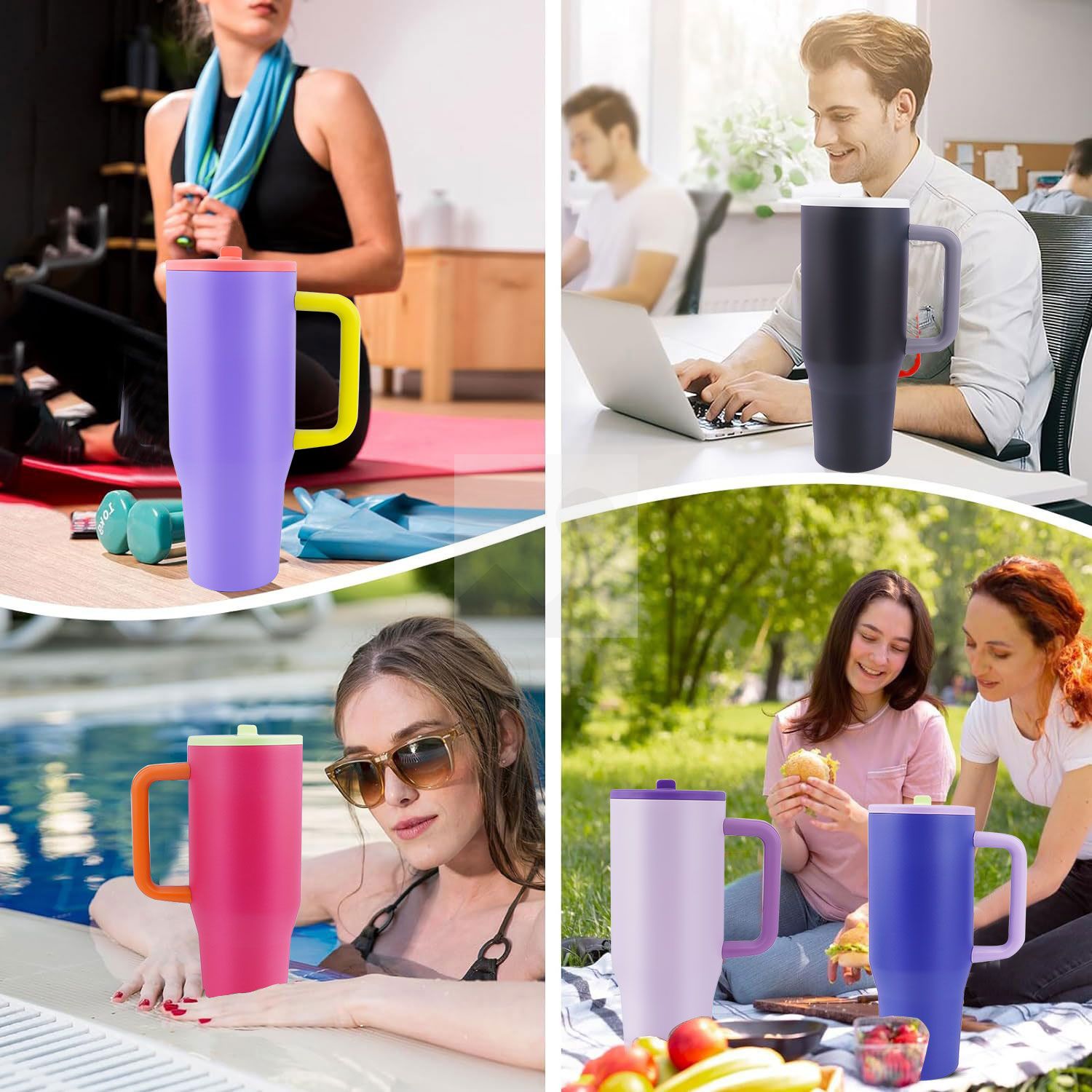 40 oz water bottle with handle and clamshell straw suitable for car cup holder leak-proof cup Reusable insulated stainless steel