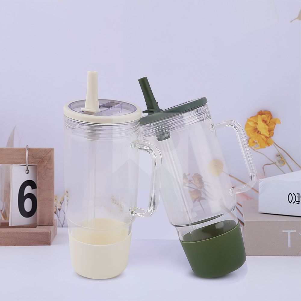 40oz 32oz water bottle glass Insulation with plastic straw Gift Tumbler cup Travel cup leakproof cover 100% non-slip silicone base