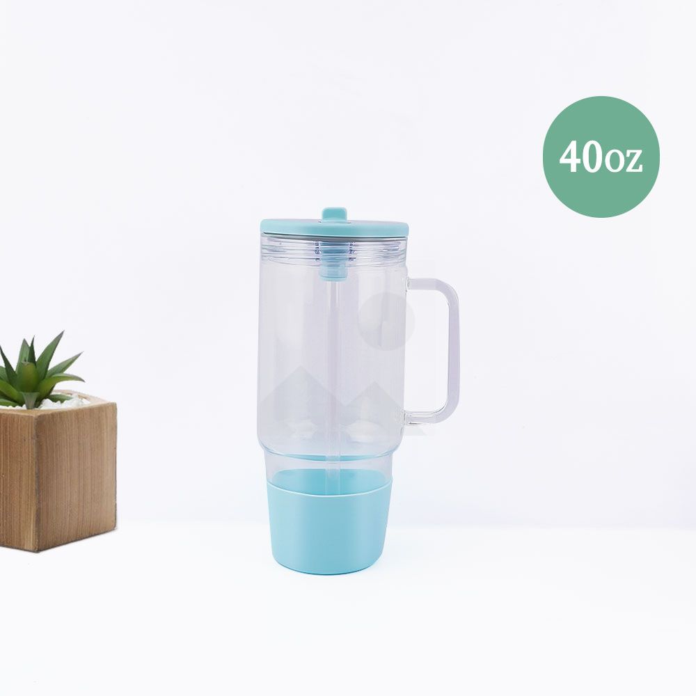 40oz 32oz water bottle glass Insulation with plastic straw Gift Tumbler cup Travel cup leakproof cover 100% non-slip silicone base
