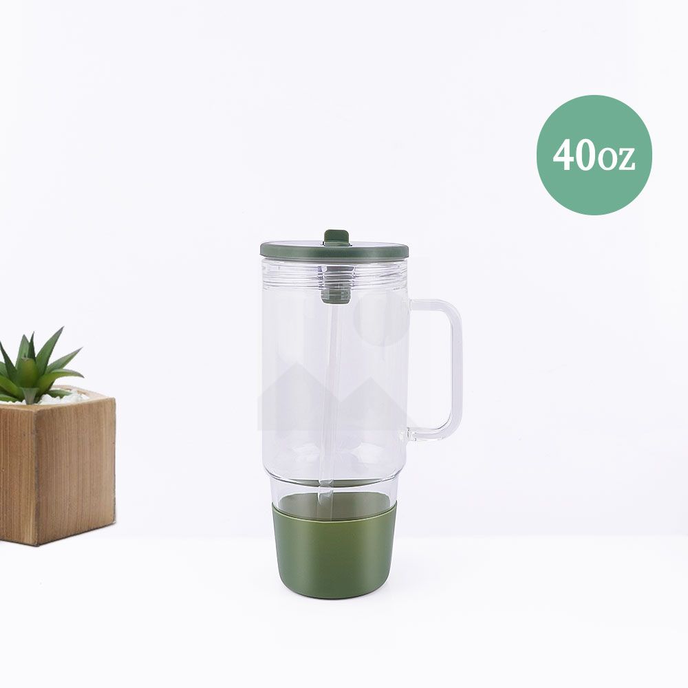 40oz 32oz water bottle glass Insulation with plastic straw Gift Tumbler cup Travel cup leakproof cover 100% non-slip silicone base