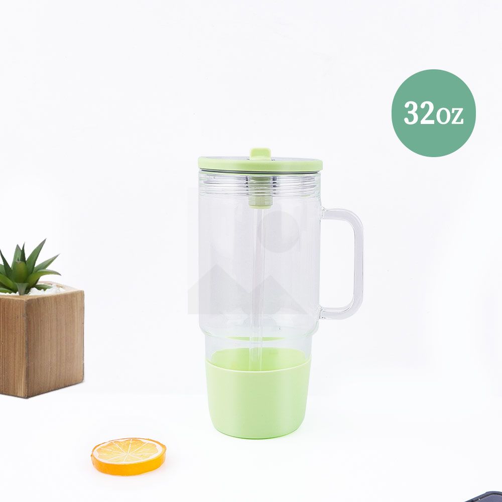 40oz 32oz water bottle glass Insulation with plastic straw Gift Tumbler cup Travel cup leakproof cover 100% non-slip silicone base