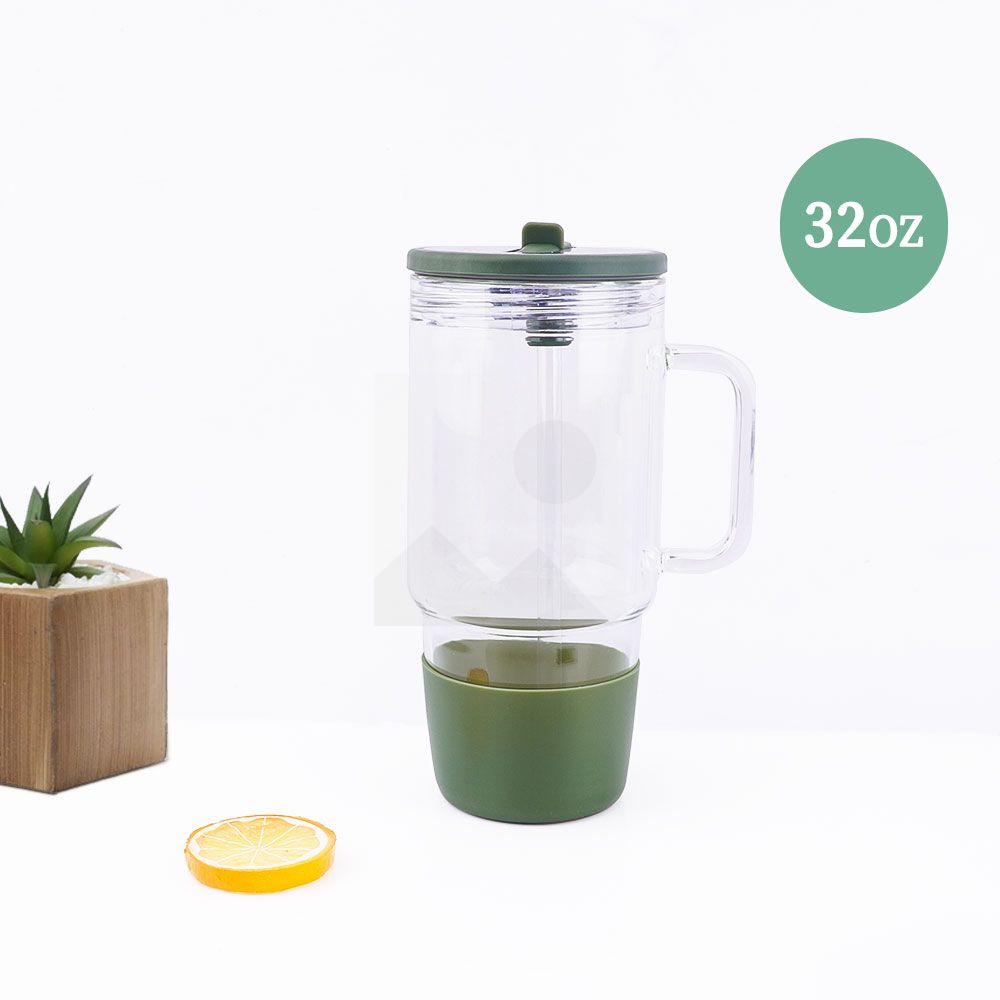 40oz 32oz water bottle glass Insulation with plastic straw Gift Tumbler cup Travel cup leakproof cover 100% non-slip silicone base