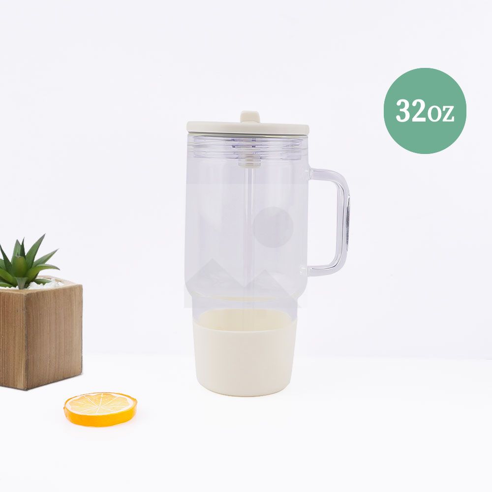 40oz 32oz water bottle glass Insulation with plastic straw Gift Tumbler cup Travel cup leakproof cover 100% non-slip silicone base