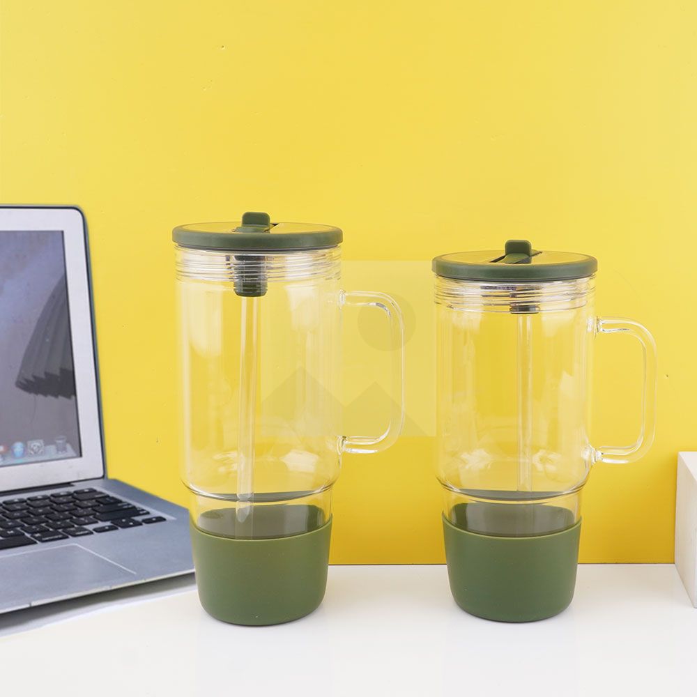 40oz 32oz water bottle glass Insulation with plastic straw Gift Tumbler cup Travel cup leakproof cover 100% non-slip silicone base