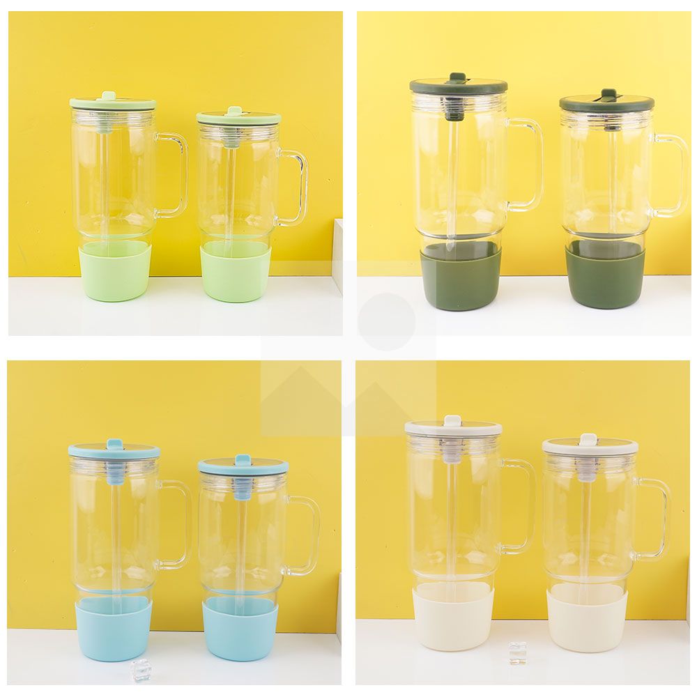 40oz 32oz water bottle glass Insulation with plastic straw Gift Tumbler cup Travel cup leakproof cover 100% non-slip silicone base