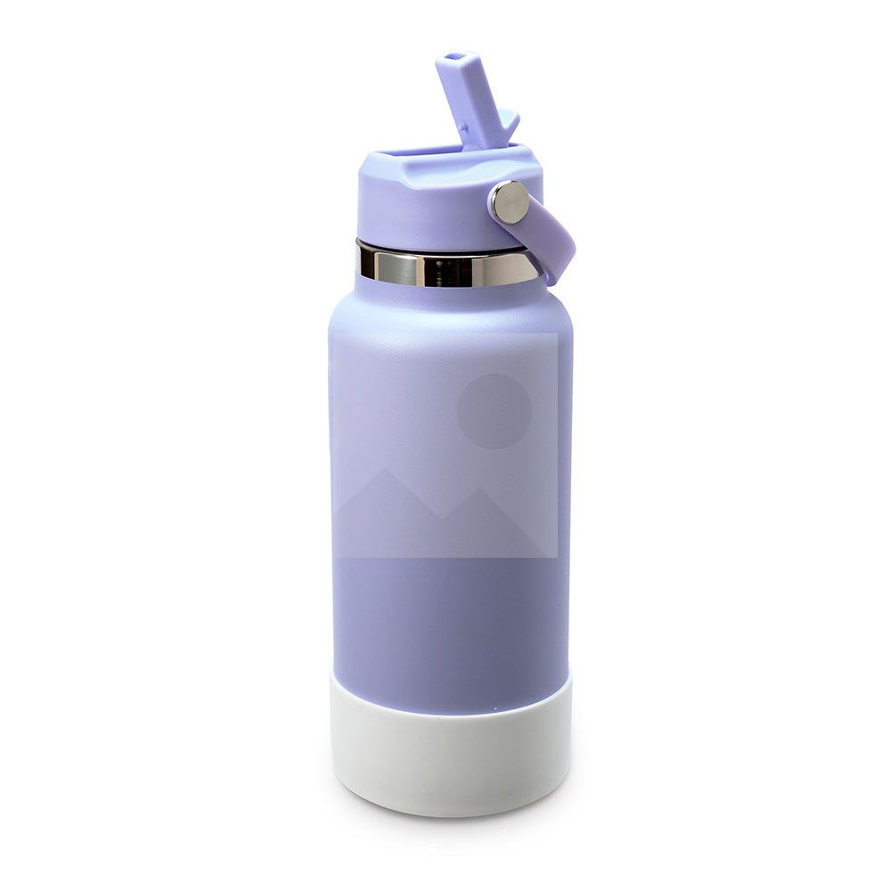 32oz double stainless steel vacuum thermos food grade sports water bottle with folding straw and silicone sleeve