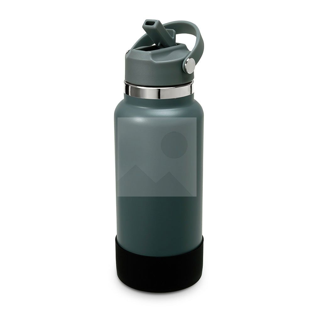 32oz double stainless steel vacuum thermos food grade sports water bottle with folding straw and silicone sleeve