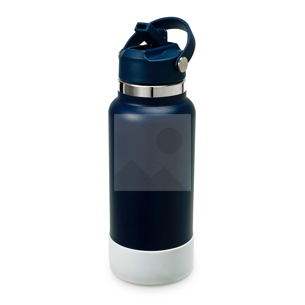 32oz double stainless steel vacuum thermos food grade sports water bottle with folding straw and silicone sleeve