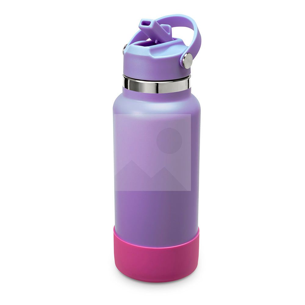 32oz double stainless steel vacuum thermos food grade sports water bottle with folding straw and silicone sleeve