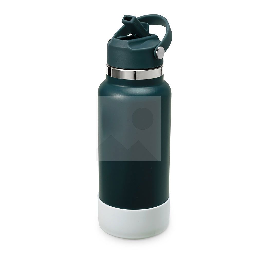 32oz double stainless steel vacuum thermos food grade sports water bottle with folding straw and silicone sleeve