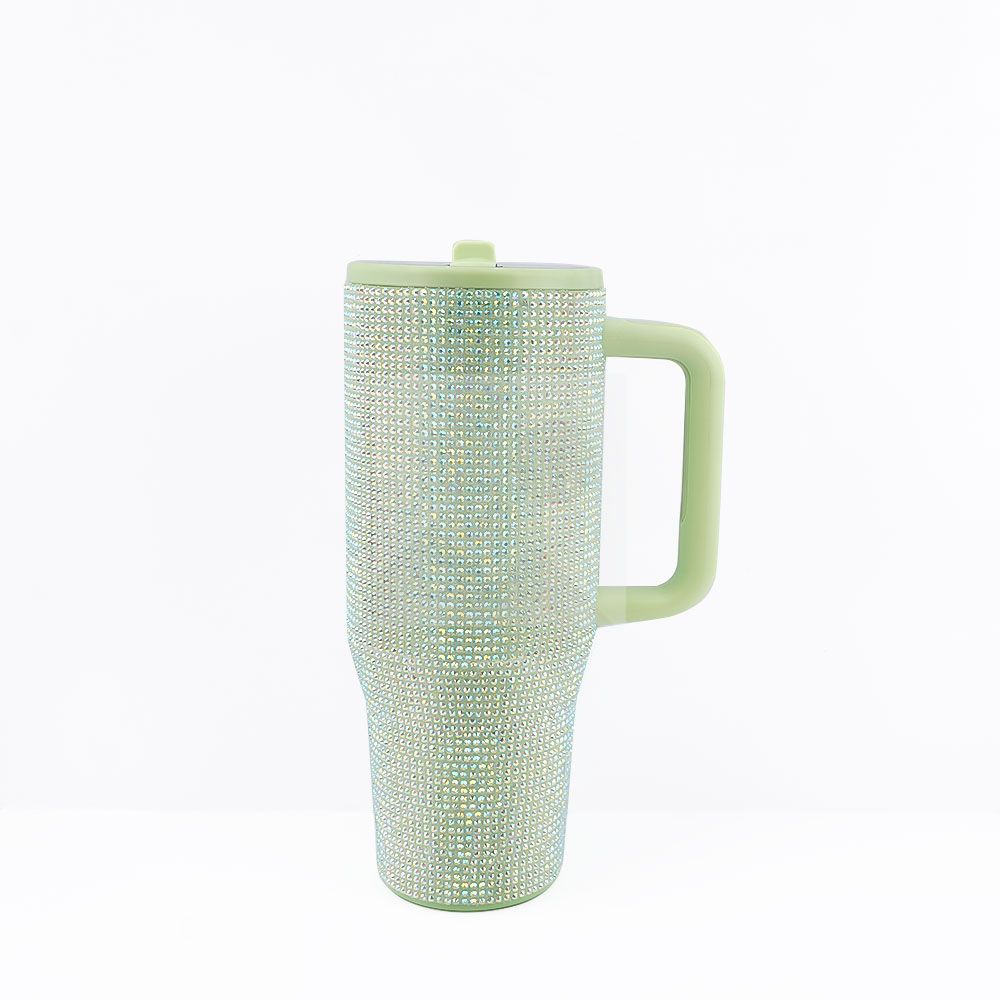 40 Oz Rhinestone Bling Tumbler Cup  with Handle and Straw, Stainless Steel and Double-Wall Insulated; Games, Sports, Competition, Practice, Work; Great for Coaches, Gifts